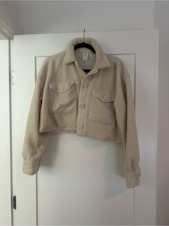 Abound Jackets & Blazers - Abound Cropped Sherpa Button-Up Jacket - Cream